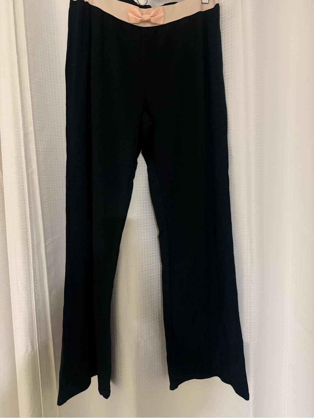 Black Wide-Leg Pants with Nude Waistband Bow